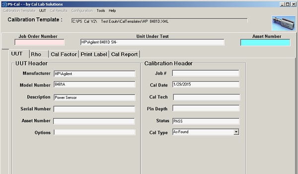 Screenshot of the Calibration Software